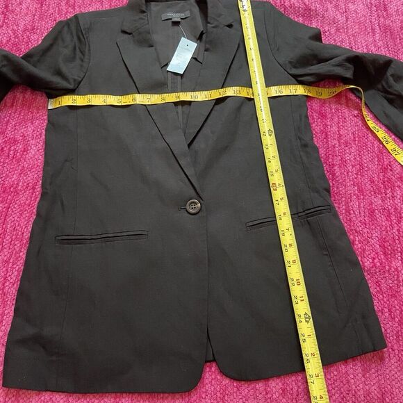 Ann Taylor Button Roll Tab Sleeve Linen Blend Blazer Black Size 0P - Picture 8 of 10